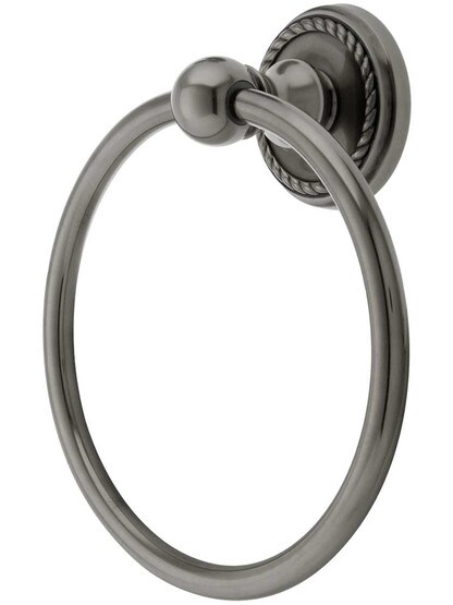 Brass Towel Ring with Rope Rosette in Pewter.
